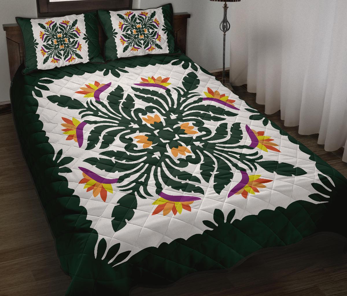 Hawaiian Quilt Paradise Flowers Quilt Bed Set AH