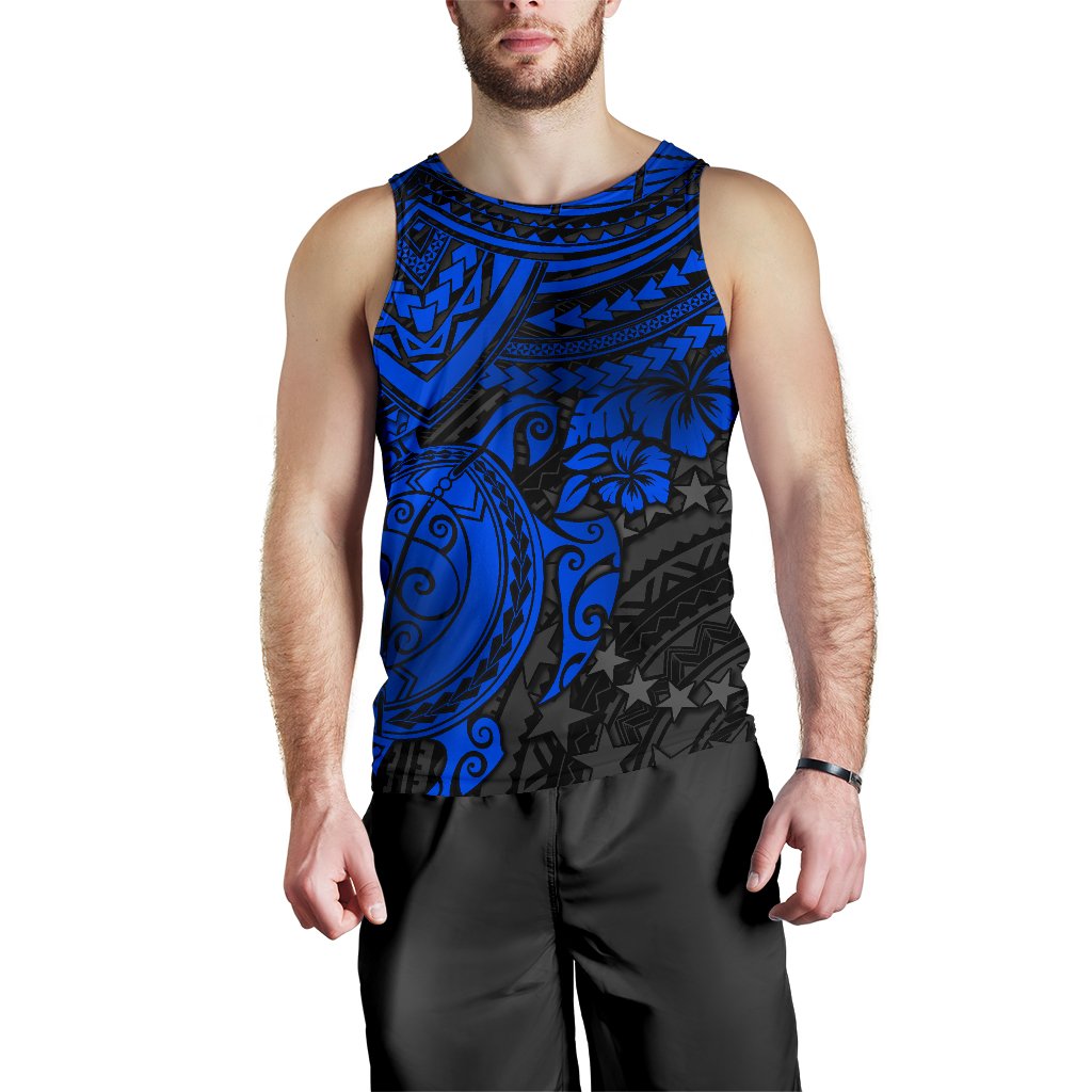 Cook Islands Polynesian Tank Top Men Blue Turtle