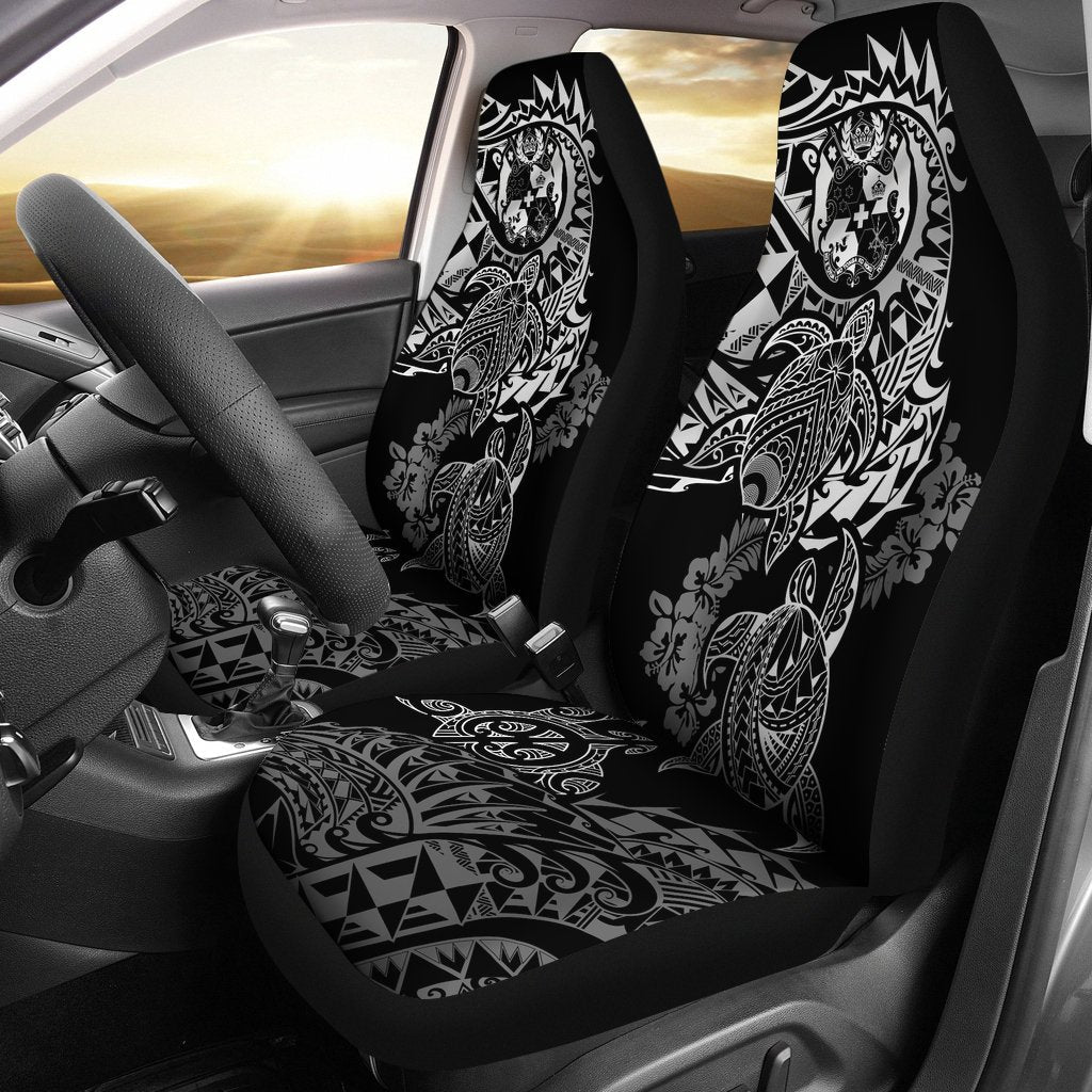 Tonga Polynesian Car Seat Covers White Turtle Flowing