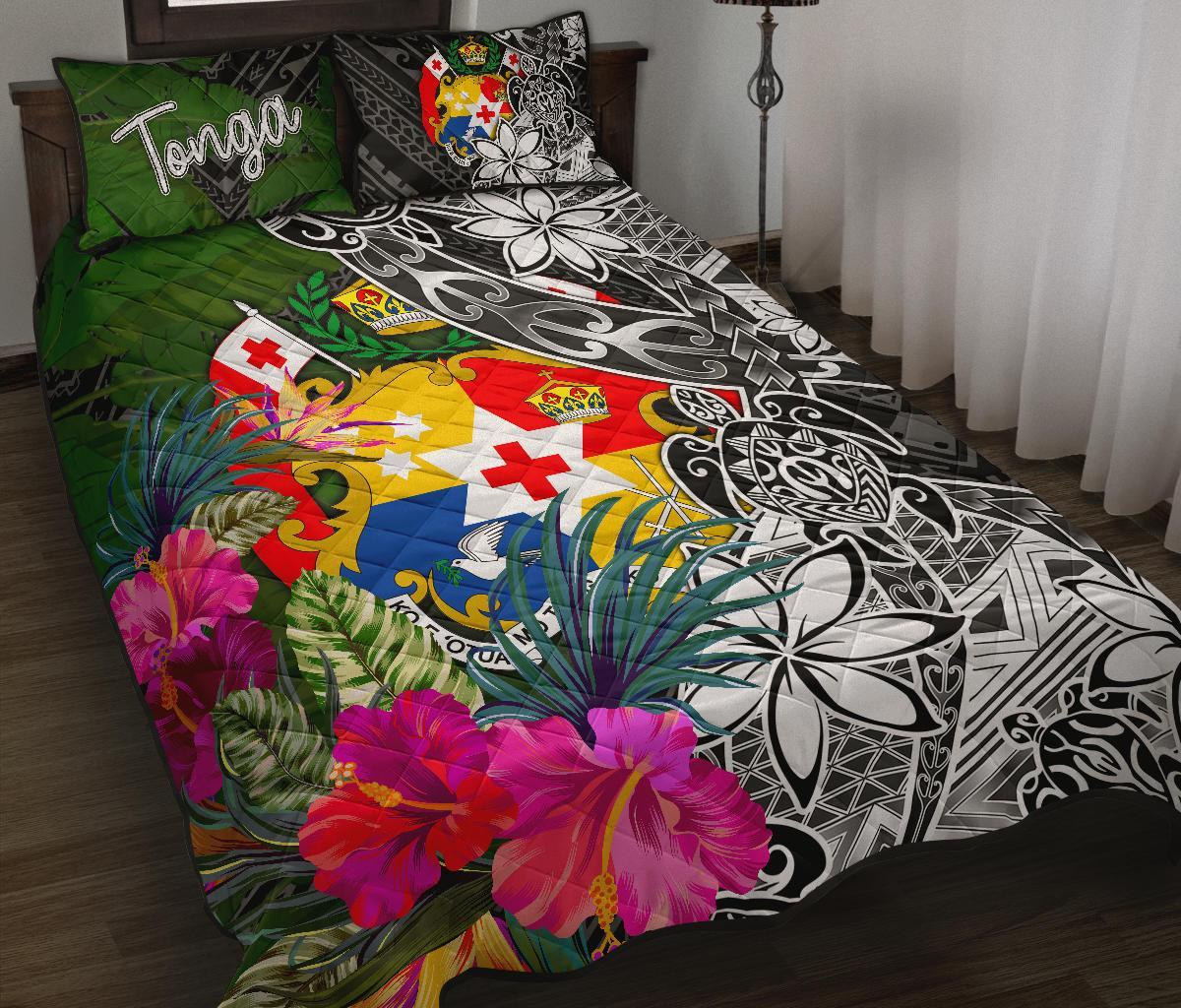 Tonga Quilt Bed Set Turtle Plumeria Banana Leaf