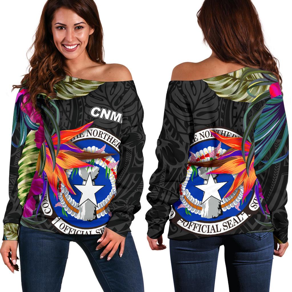 Northern Mariana Islands Shoulder Sweater Saipan Hibiscus Polynesian Pattern