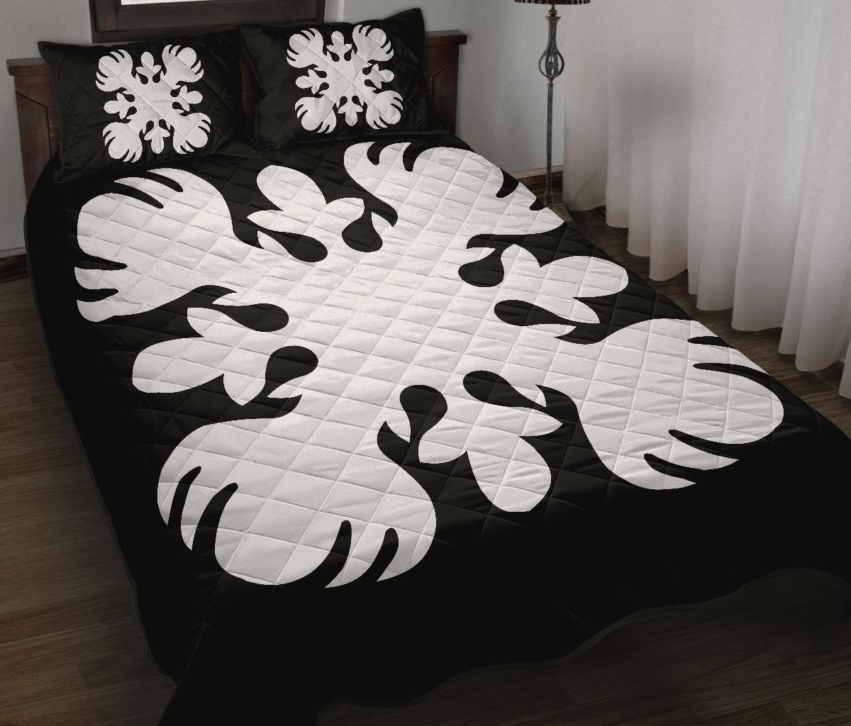 Hawaiian Quilt Bed Set Royal Pattern Black and White O2 Style