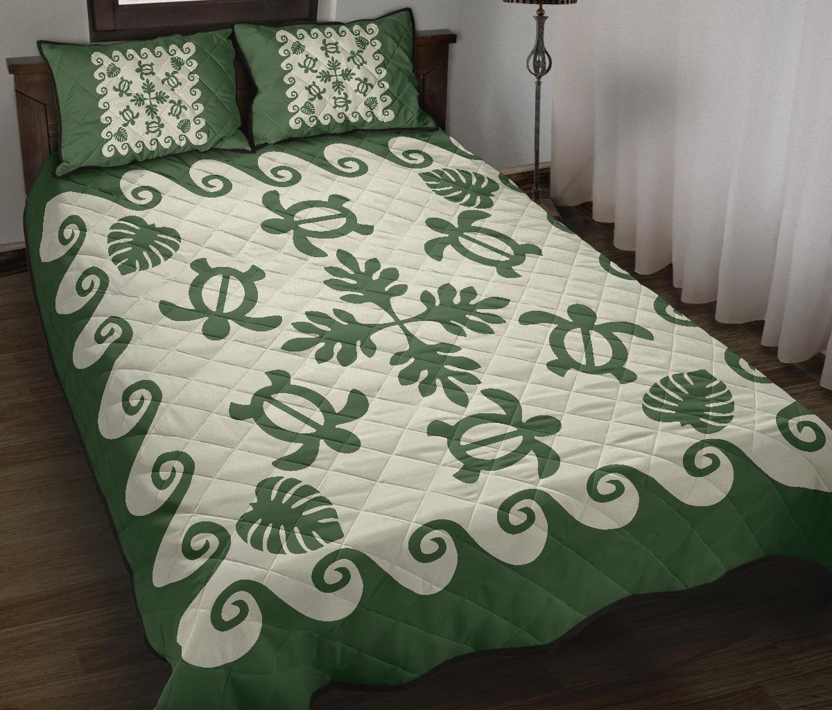 Hawaiian Quilt Bed Set Tropical Turtle Pattern Green