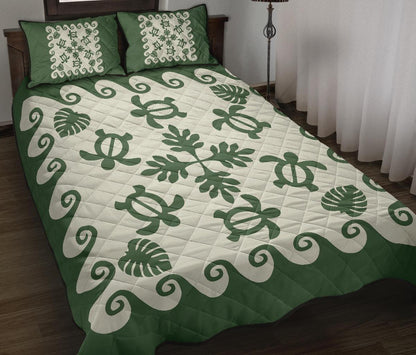 Hawaiian Quilt Bed Set Tropical Turtle Pattern Green