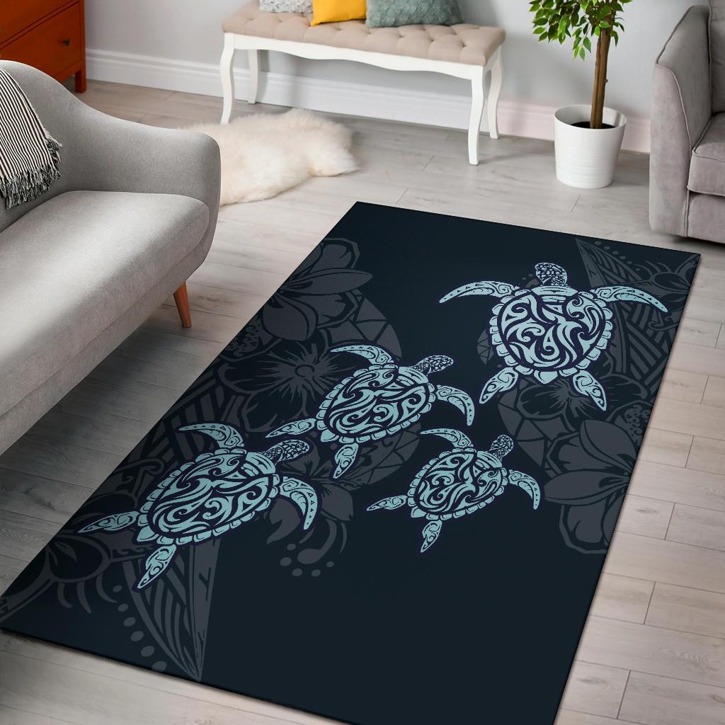 Plumeria Polynesian Deep Sea Hawaii Turtle Area Rug AH