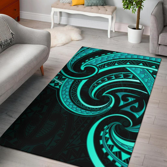 New Zealand Maori Mangopare Area Rug Polynesian Turquoise
