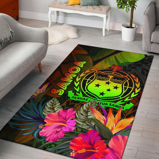 Samoa Polynesian Area Rug Hibiscus and Banana Leaves