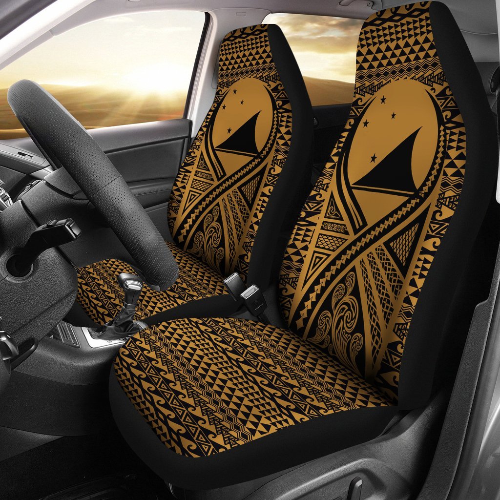 Tokelau Car Seat Cover Tokelau FLag Polynesian Tattoo Gold