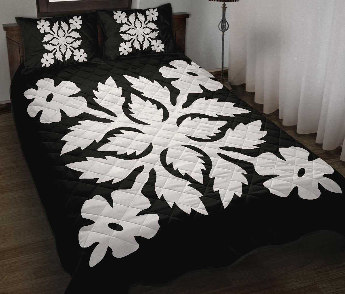 Hawaiian Quilt Bed Set Royal Pattern Black And White B2 Style