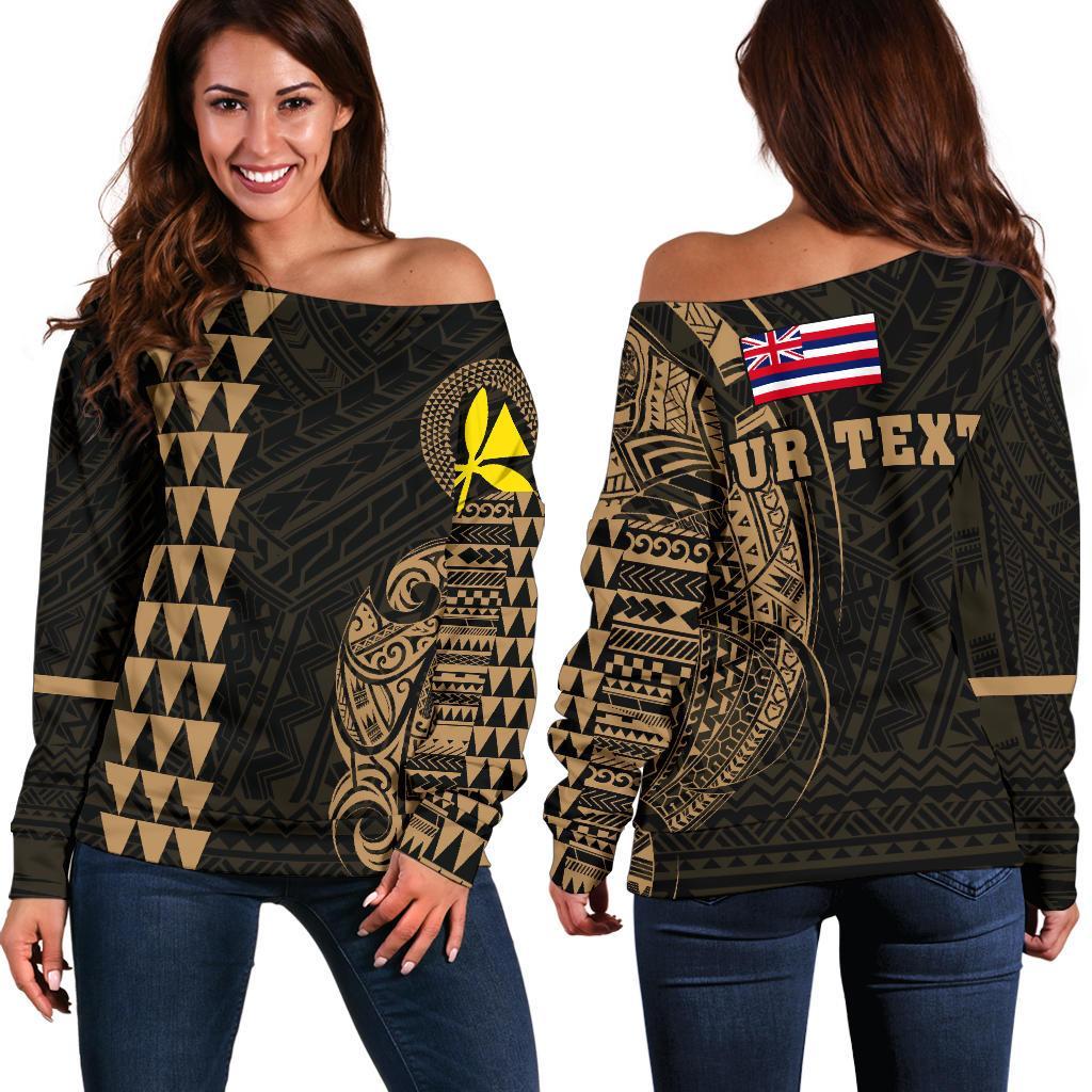 Hawaii Kanaka Polynesian Personalized Women's Off Shoulder Sweater Gold