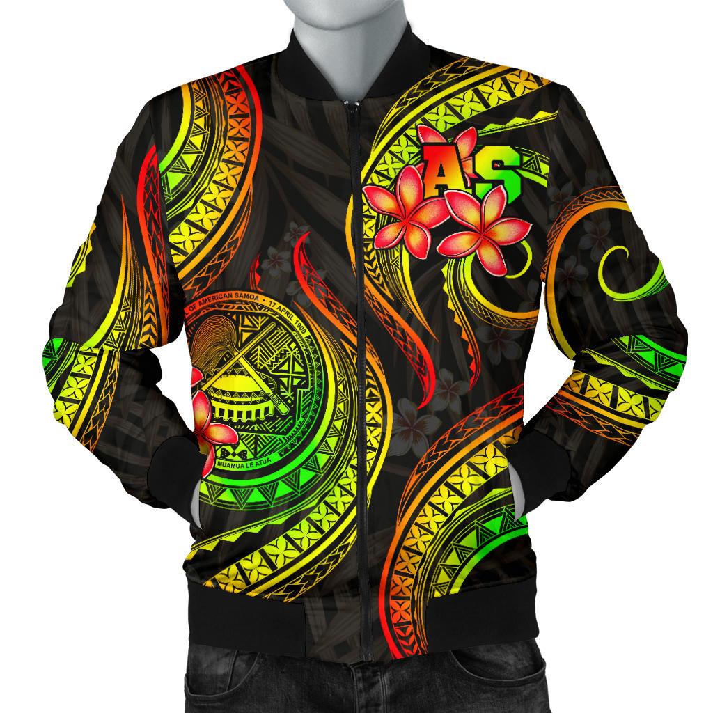 American Samoa Polynesian Men Bomber Jacket Reggae Plumeria