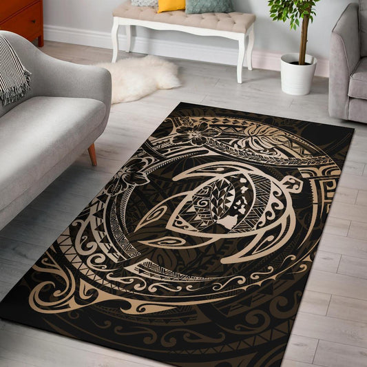 Hawaiian Map Turtle Polynesian Circle Rug AH