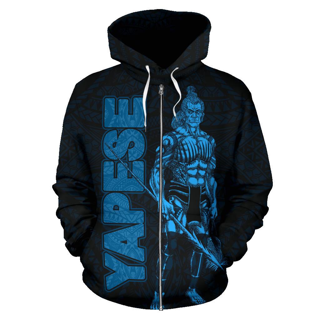 Yap Zip Up Hoodie Micronesia Yapese Warrior Blue