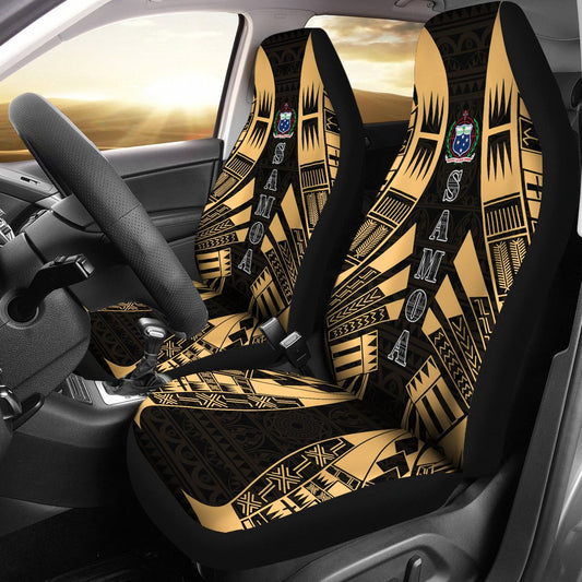 Samoa Car Seat Covers Polynesian Tattoo Gold