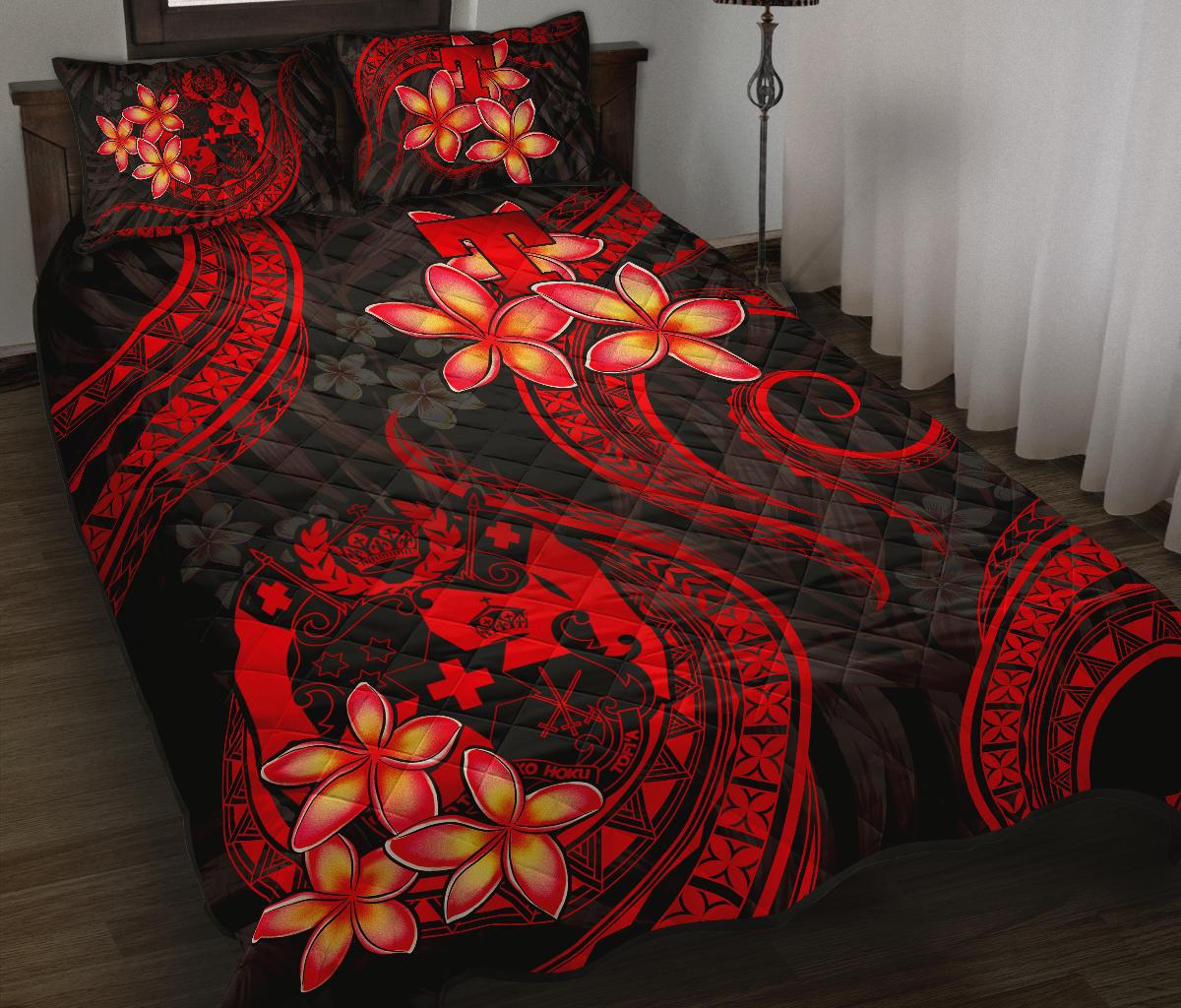 Tonga Polynesian Quilt Bed Set Red Plumeria