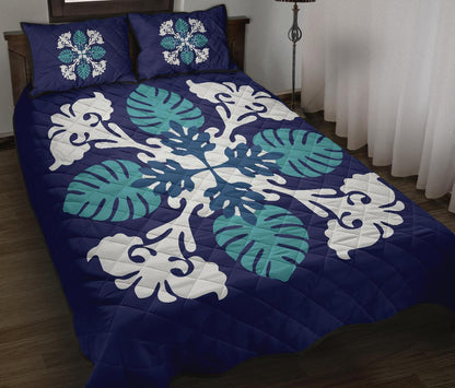 Hawaiian Quilt Bed Set Royal Pattern Dark Blue