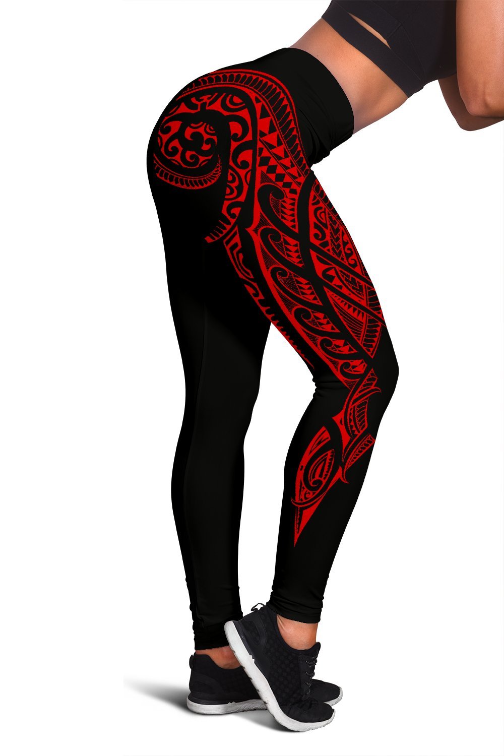 Hawaii State Tattoo Swirly Red Polynesian Women's Leggings