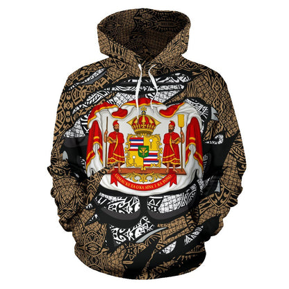 Polynesian Kanaka Maoli Royal Coat Of Arms Hawaii Hoodie Gold
