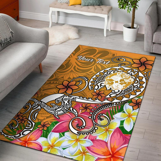Tonga Custom Personalised Area Rug Turtle Plumeria (Gold)