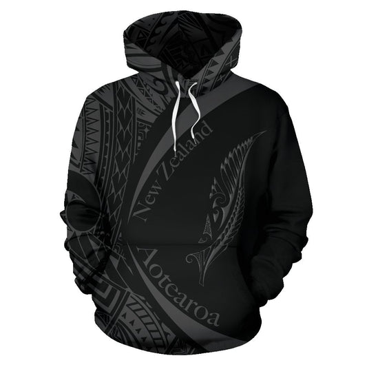 New Zealand Silver Fern Hoodie Maori Tattoo Circle Style