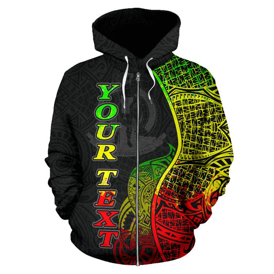 Custom Text Vanuatu Polynesian Custom Personalised Zip Up Hoodie Coconut Reggae