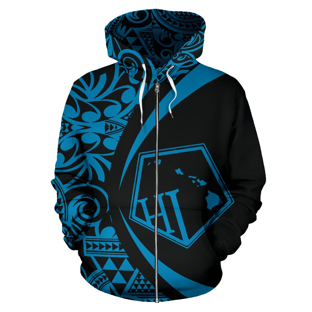 Hawaii Polynesian Tribal Zip-up Hoodie Blue Color 2.0 Circle Style