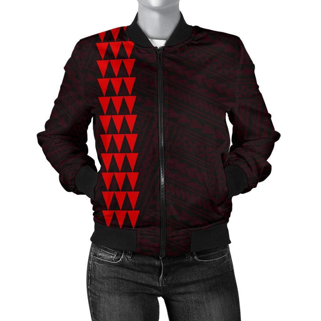 Hawaii Kakau Polynesian Coat Of Arms Women's Bomber Jacket Red