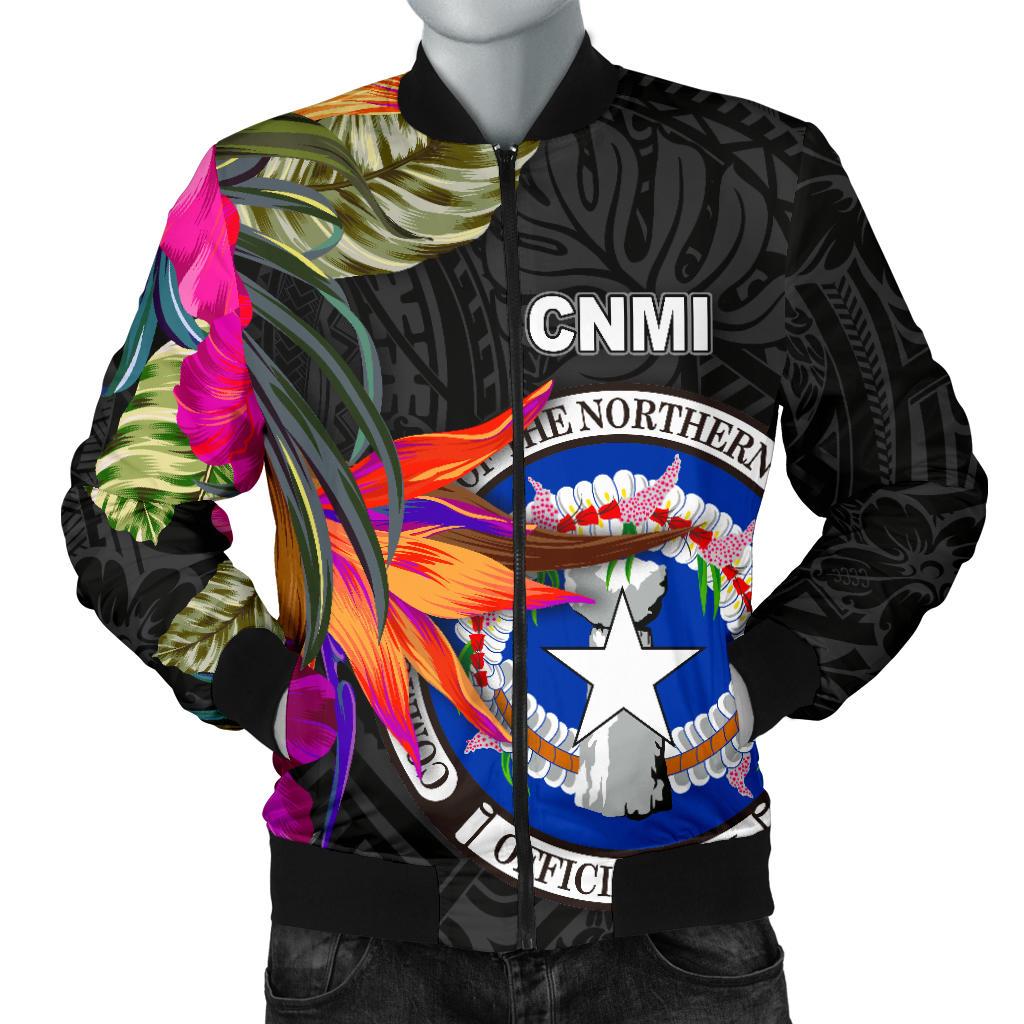 Northern Mariana Islands Men's Bomber Jacket Saipan Hibiscus Polynesian Pattern
