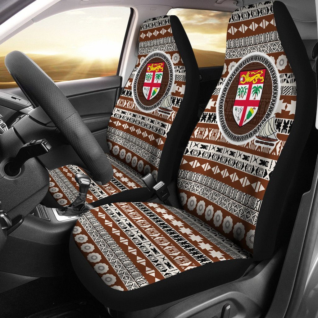Fiji Car Seat Cover Fiji Coat Of Arms On Tapa Pattern A2