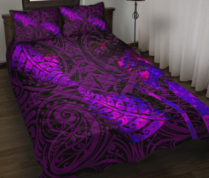 Aotearoa Maori Quilt Bed Set Silver Fern Koru Vibes Purple