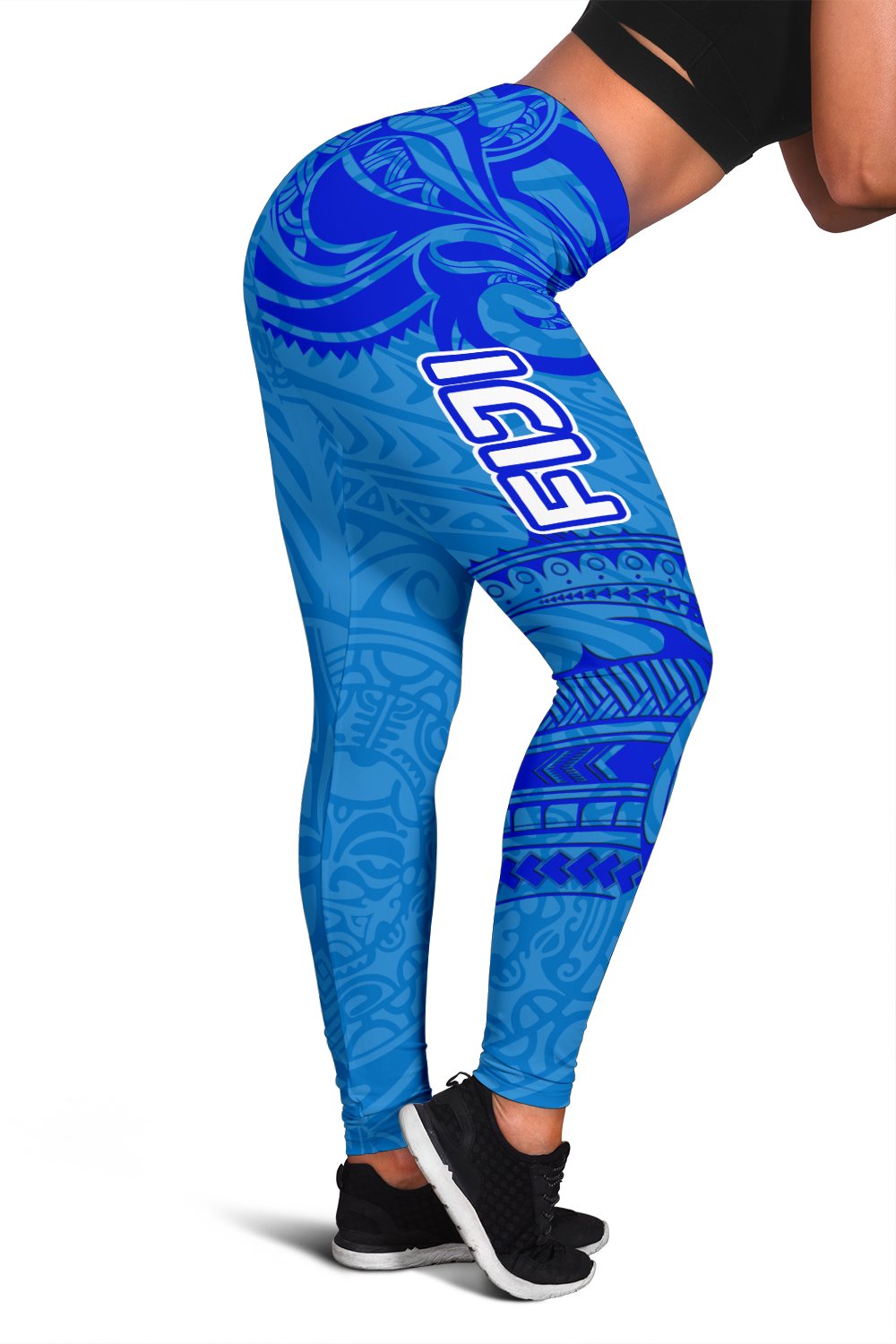 Blue Women Leggings Fiji Rugby Polynesian Waves Style