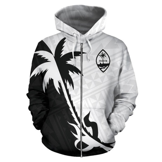 Guam Coconut Tree Zip Up Hoodie Black White