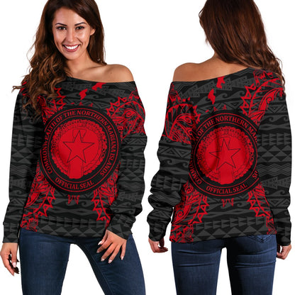 Northern Mariana Islands Polynesian Shoulder Sweater Map Red