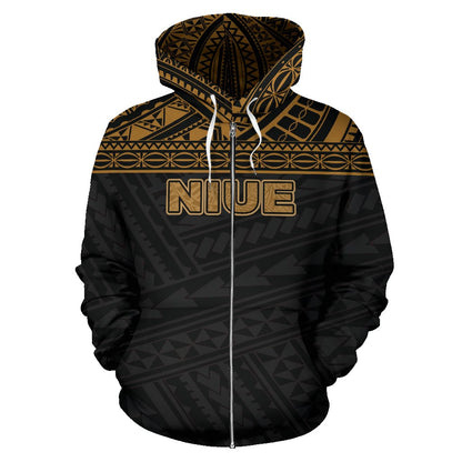 Niue Polynesian Zip Up Hoodie Horizontal Gold