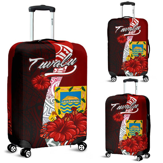 Tuvalu Polynesian Luggage Covers Coat Of Arm With Hibiscus