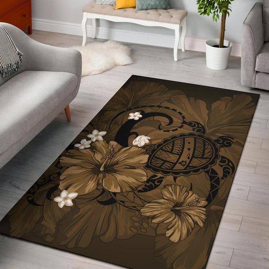 Hawaii Turtle Map Hibiscus Plumeria Gold