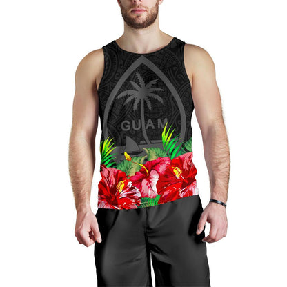 Guam Polynesian Men's Tank Top Black Hibiscus