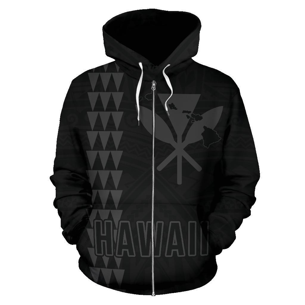 Polynesian Kakau Kanaka Map Of Hawaii Zip Hoodie Gray