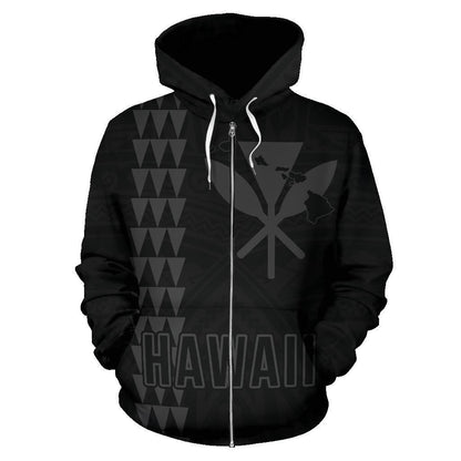 Polynesian Kakau Kanaka Map Of Hawaii Zip Hoodie Gray