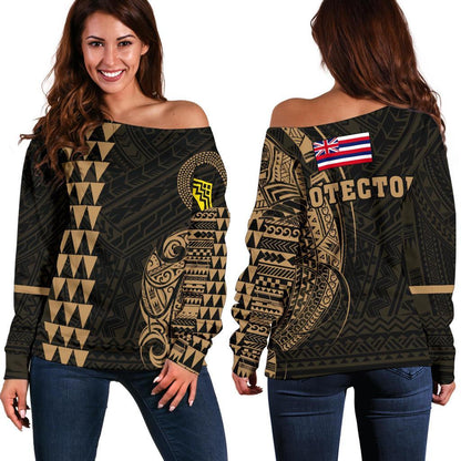 Hawaii Mauna Kea Polynesian Women's Off Shoulder Sweater Gold