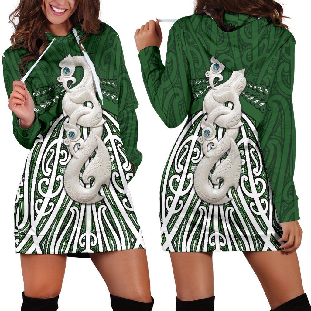 Maori Moko Tattoo Hoodie Dress, Manaia Pounamu