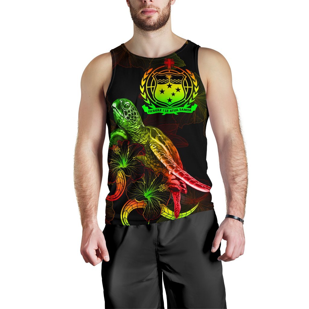 Samoa Polynesian Men Tank Top Turtle With Blooming Hibiscus Reggae