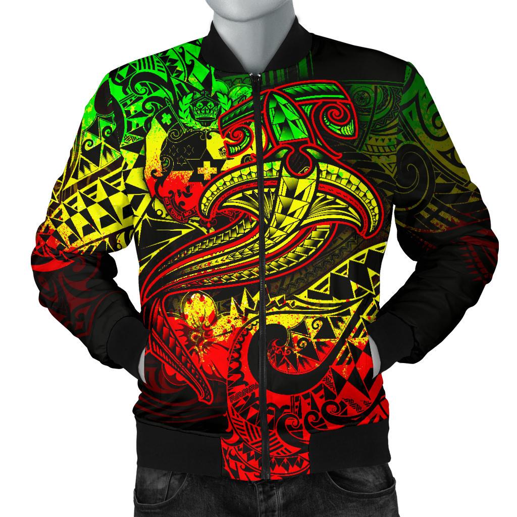 Tonga Men's Bomber Jacket Reggae Shark Polynesian Tattoo