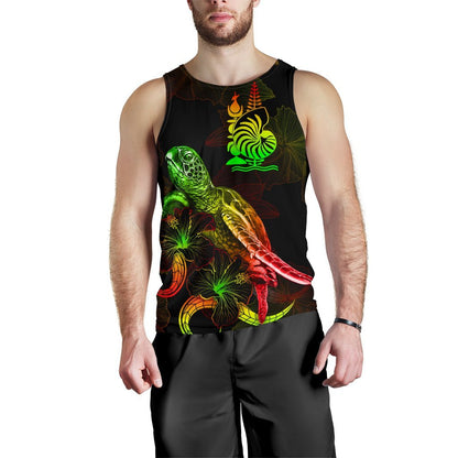 New Caledonia Polynesian Men Tank Top Turtle With Blooming Hibiscus Reggae