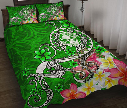 Tonga Quilt Bed Set Turtle Plumeria (Green)