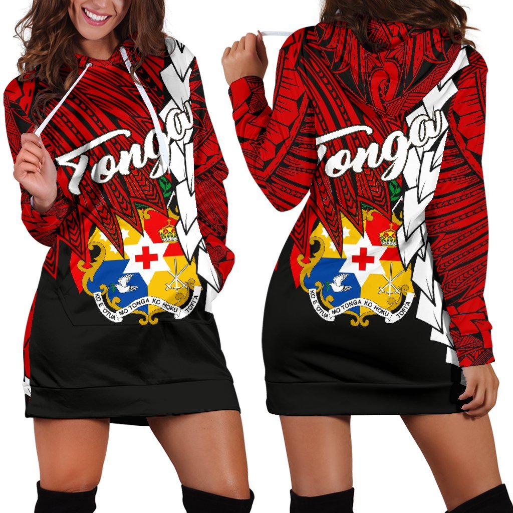 Tonga Polynesian Hoodie Dress Tribal Wave Tattoo Flag Color