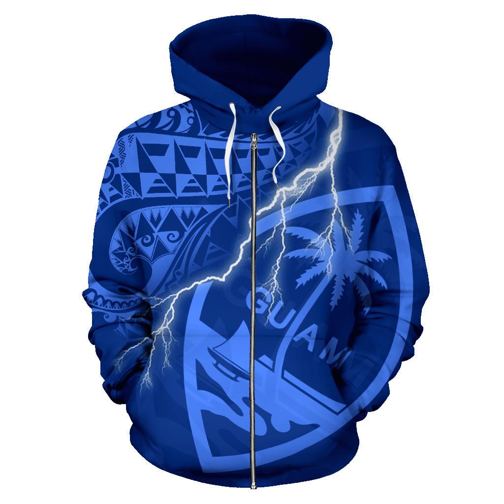 Guam Polynesian Zip Up Hoodie Lighting Thunder Blue