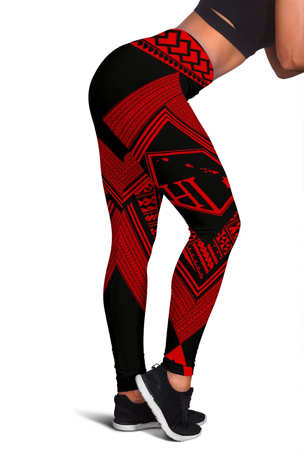 Hawaii Turtle Polynesian Red Leggings - Diamond Style