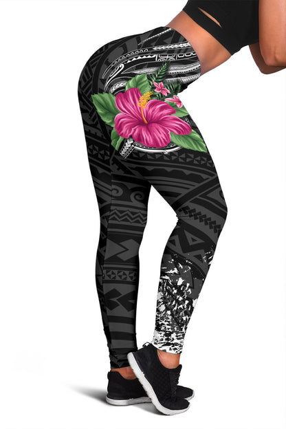 Hawaii Hibiscus Polynesian Kakau White Legging - Dry Style - AH