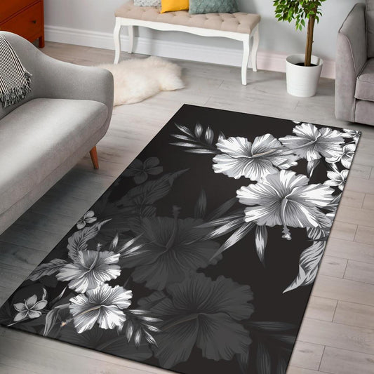 Hibiscus And Plumeria B&W Area Rug AH